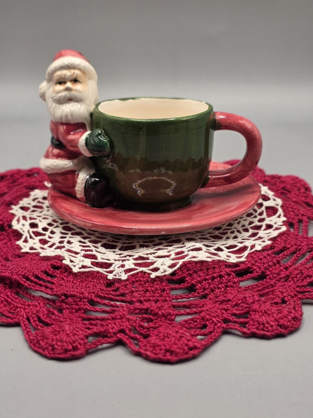 Sherwood Brands Inc. Santa Claus Cup/Saucer Candle Holder Ceramic 3" T x 4" x 4"